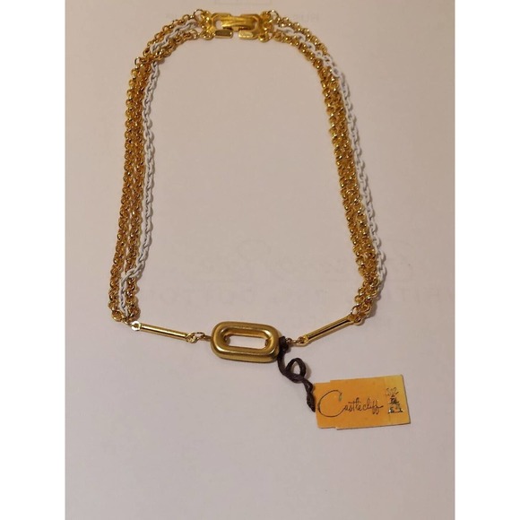 Castlecliff Jewelry - Vintage Castlecliff Gold White Tone Necklace Chain Link Choker NEW With Tags